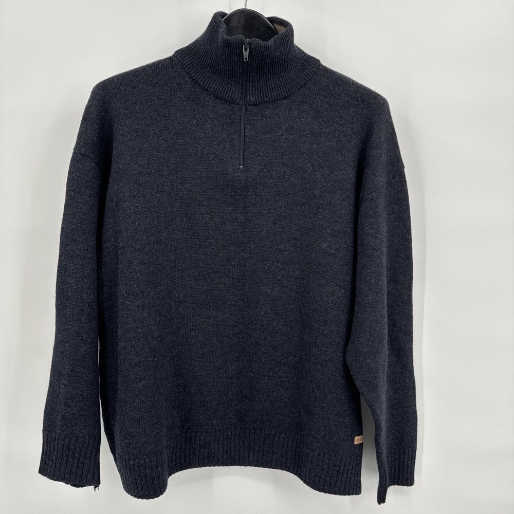 Oobe Mens XL 100% Wool 1/4‎ Zip Sweater Blue Lightweight Cabincore Boxy Dad